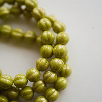 芥末绿烫金色~南瓜珠捷克珠玻璃琉璃珠 8MM