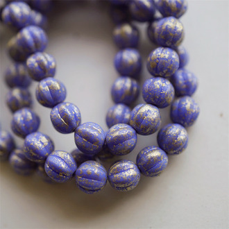 普鲁士蓝烫金色~南瓜珠捷克珠玻璃琉璃珠 8MM