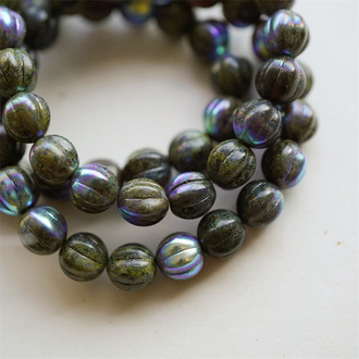 幻彩斑驳铜锈绿~南瓜珠捷克珠玻璃琉璃珠 8MM
