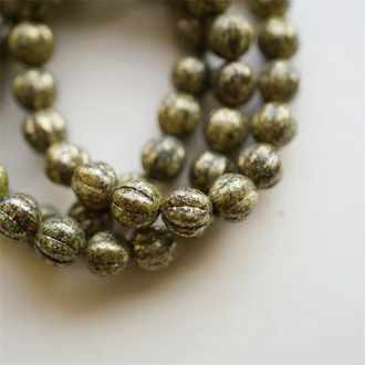 斑驳铜锈绿烫金色~南瓜珠捷克珠玻璃琉璃珠 8MM