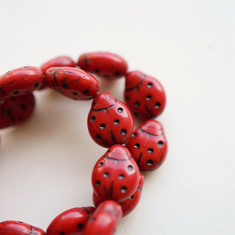 黑红经典配色~可爱小瓢虫捷克珠玻璃琉璃珠 14X11MM