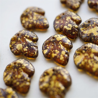 琥珀烫金华丽色调~大号树叶子捷克珠玻璃琉璃珠 21X18MM