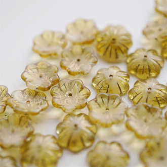 蜂蜜黄夹心描金色~可爱小碗花中孔捷克珠玻璃琉璃珠 14X4MM