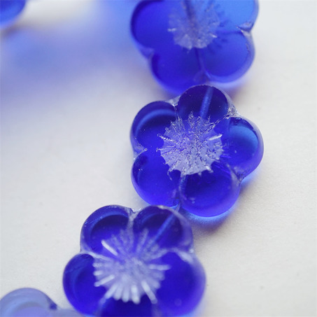 海玻璃蓝~捷克珠夸张大花朵玻璃琉璃珠 21MM-3