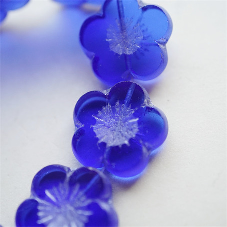 海玻璃蓝~捷克珠夸张大花朵玻璃琉璃珠 21MM-2
