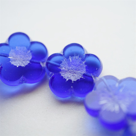 海玻璃蓝~捷克珠夸张大花朵玻璃琉璃珠 21MM