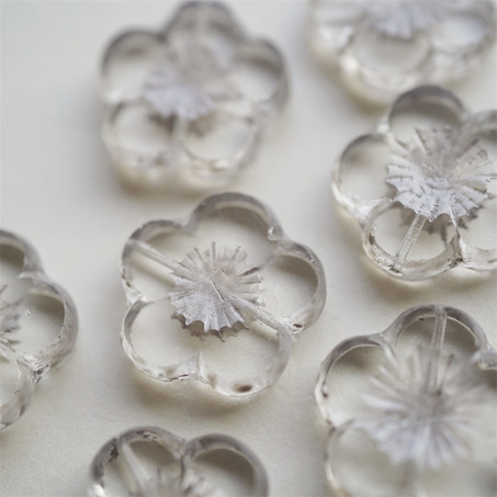 浅银灰色透明斑驳水彩感~捷克珠夸张大花朵玻璃琉璃珠 21MM-2