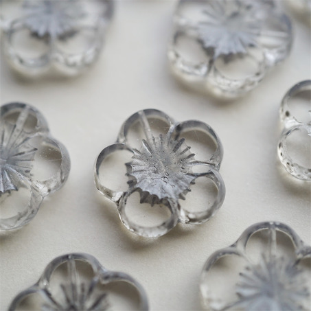 深银灰色透明斑驳水彩感~捷克珠夸张大花朵玻璃琉璃珠 21MM