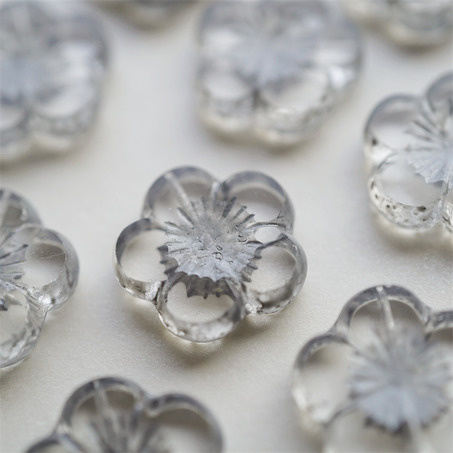 深银灰色透明斑驳水彩感~捷克珠夸张大花朵玻璃琉璃珠 21MM-2