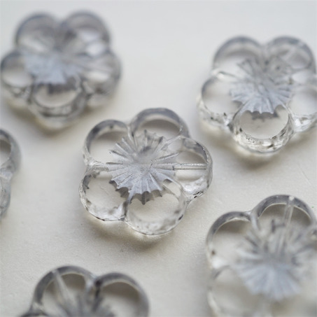 深银灰色透明斑驳水彩感~捷克珠夸张大花朵玻璃琉璃珠 21MM-3