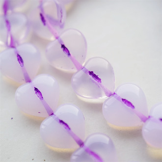 蛋白色描紫色~爱心桃心点捷克珠玻璃琉璃珠 14MM