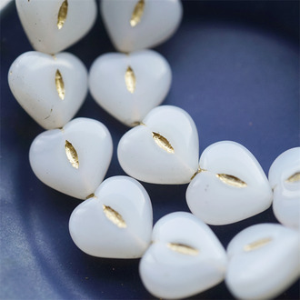 经典蛋白色描金~爱心桃心点捷克珠玻璃琉璃珠 14MM