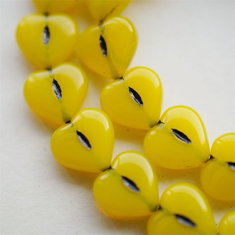 金桔黄描黑色~爱心桃心点捷克珠玻璃琉璃珠 14MM
