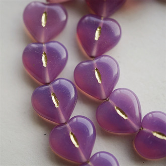 超美少女果冻葡萄紫色描金~爱心桃心点捷克珠玻璃琉璃珠 14MM