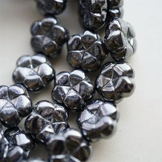 油亮光泽黑色~五瓣花捷克珠玻璃琉璃可爱小花 14MM