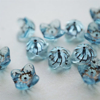 透水蓝做旧古铜金色~多肉花花铃铛花捷克珠玻璃琉璃珠 15X9MM