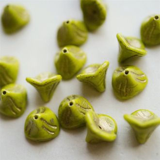 复古山葵绿色~可爱牵牛花喇叭花捷克珠玻璃琉璃珠 10X8MM