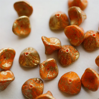 南瓜橘复古烫金色~可爱牵牛花喇叭花捷克珠玻璃琉璃珠 10X8MM