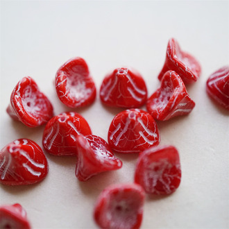 红色系渐变描白色~可爱牵牛花喇叭花捷克珠玻璃琉璃珠 10X8MM