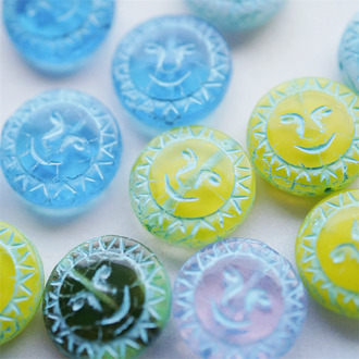 5枚入！mix彩色描蓝色~kirks folly风格扁圆月亮珠笑脸珠捷克珠玻璃琉璃珠 17MM