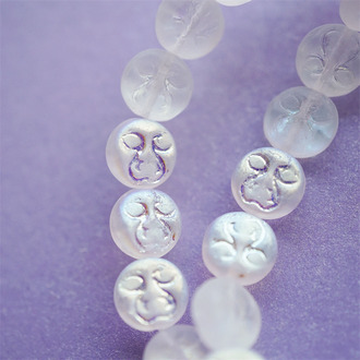 透明雾面月光白幻彩~扁圆鬼脸嘟嘟捷克珠玻璃琉璃珠 10MM