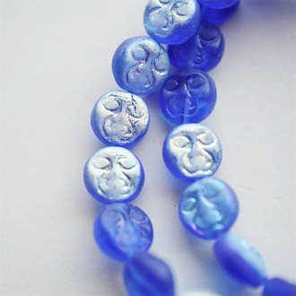 雾面深蓝色幻彩~扁圆鬼脸嘟嘟捷克珠玻璃琉璃珠 10MM