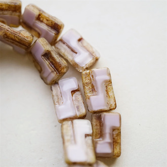 复古紫色渐变做旧毕加索色~浮雕古董珠工艺双孔长方形捷克珠玻璃琉璃珠 13X9MM