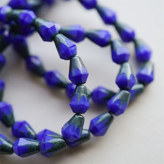 丝绸蓝做旧斑驳色~切面水滴捷克琉璃玻璃珠 8X6MM