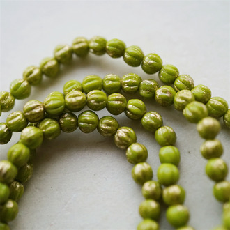 纯色橄榄绿烫金色~迷你南瓜珠捷克珠玻璃琉璃珠 4MM