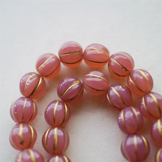 干枯玫瑰蛋白粉描金色~南瓜珠捷克珠玻璃琉璃珠 8MM