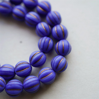 复古纯色蓝描玫瑰金色~南瓜珠捷克珠玻璃琉璃珠 8MM