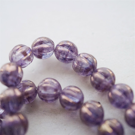 透感光泽紫色条纹mix~南瓜珠捷克珠玻璃琉璃珠 8MM-2