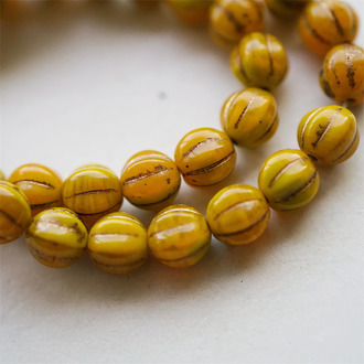 复古南瓜橘渐变描古铜色~南瓜珠捷克珠玻璃琉璃珠 8MM