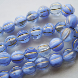 温柔蓝渐变蛋白感描金色~南瓜珠捷克珠玻璃琉璃珠 8MM