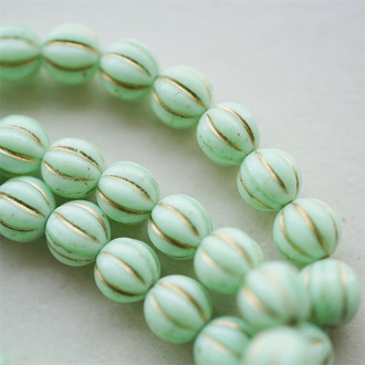 薄荷绿描金色~南瓜珠捷克珠玻璃琉璃珠 8MM