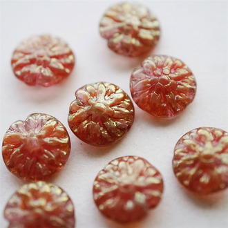 光泽感透红渐变色~大丽花扁圆捷克珠玻璃琉璃 15MM