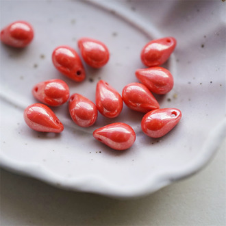 光泽感纯色洋红~常规水滴珠捷克珠玻璃琉璃珠 6X9MM