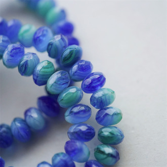 海蓝绿白渐变mix~切面扁圆捷克珠玻璃珠琉璃珠算盘珠隔珠 8X6MM