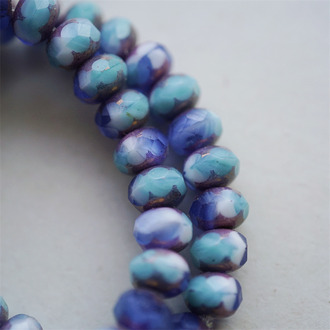 绝美潮汐海蓝绿配色金属光泽~切面扁圆捷克珠玻璃珠琉璃珠算盘珠隔珠 9X6MM