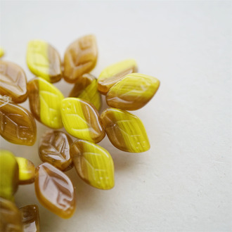 棕黄色渐变拼色mix~树叶侧孔捷克珠玻璃琉璃 12X7MM