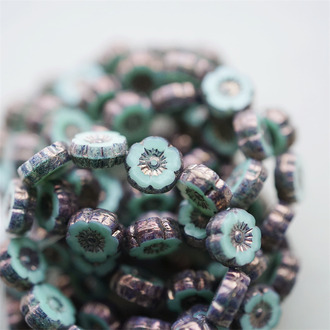 薄荷绿拼金属光泽~可爱常规夏威夷花朵捷克珠玻璃琉璃珠花花 9MM