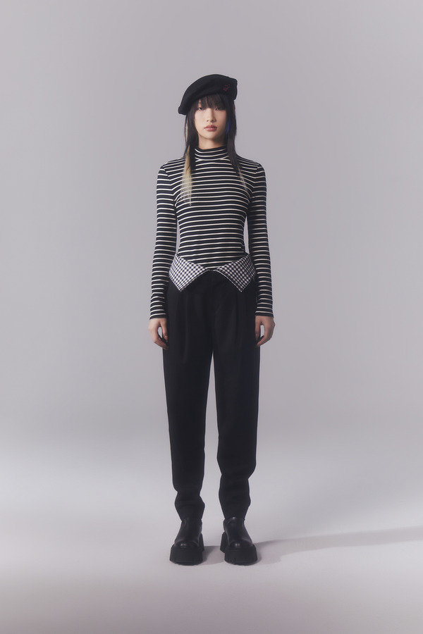 半高领条纹打底衫