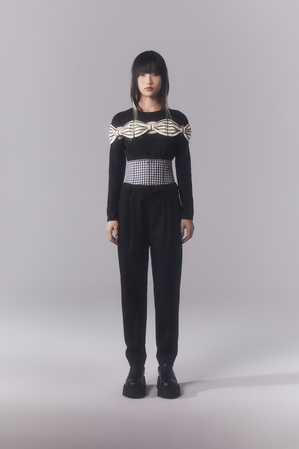 假两件腰封锥形裤