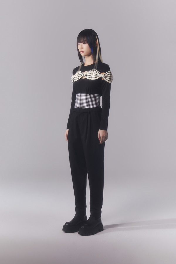 假两件腰封锥形裤