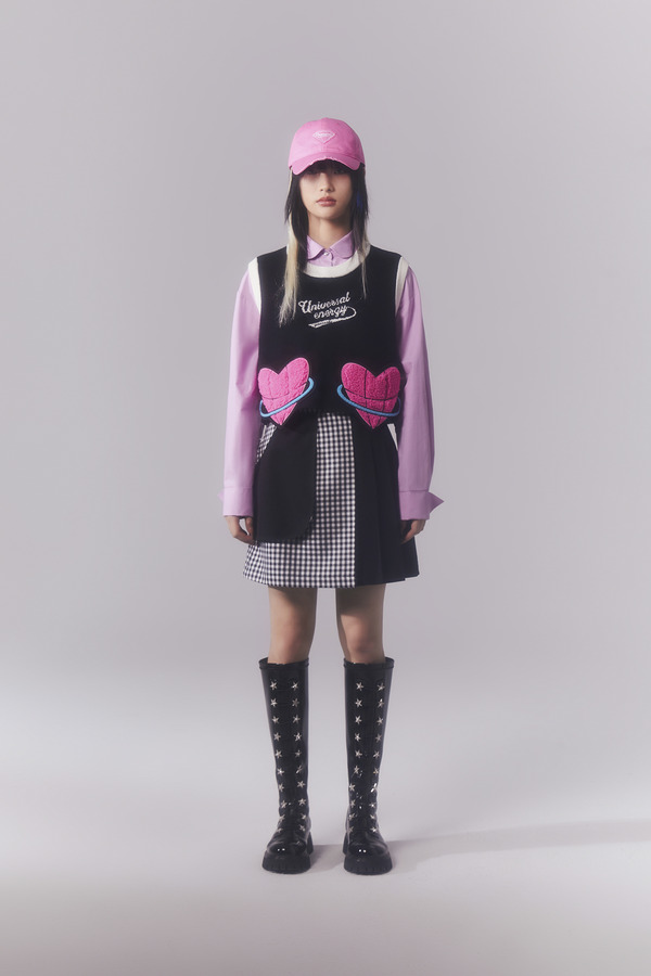 不对称口袋拼接百褶裙