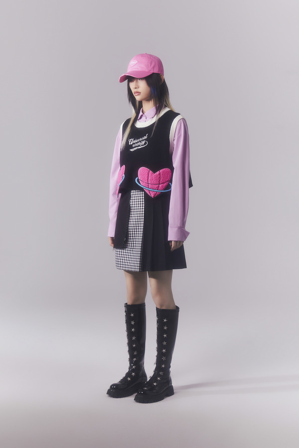 不对称口袋拼接百褶裙