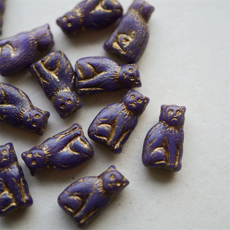 复古深紫渐变描古铜色~迷你可爱小猫咪捷克珠玻璃琉璃珠 15X10MM