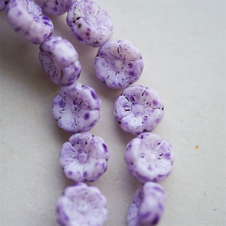水彩染紫色~夏威夷小花常规花珠捷克珠玻璃琉璃珠 12MM