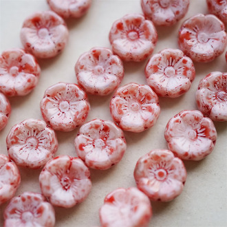 水彩染复古红色~夏威夷小花常规花珠捷克珠玻璃琉璃珠 12MM