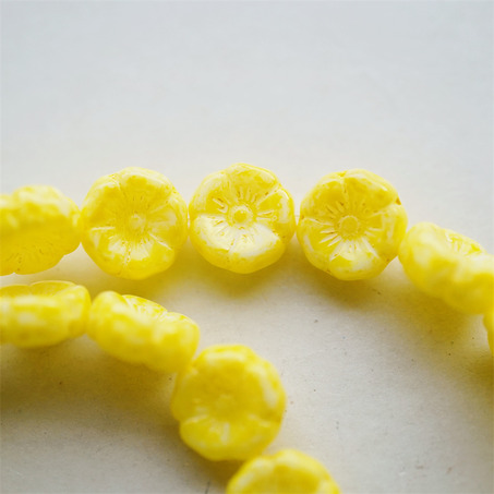 水彩染柠檬黄色~夏威夷小花常规花珠捷克珠玻璃琉璃珠 12MM-6